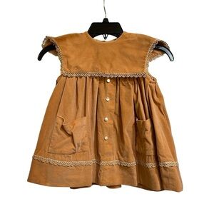 Handmade Vintage Amber Velvet Dress Jumper Cotton Lace Trim Size